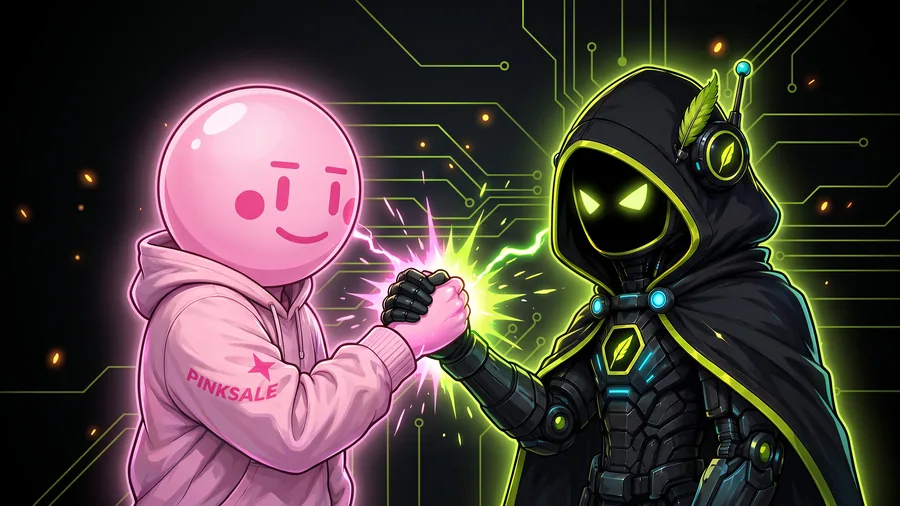 HoodTech hero arm-in-arm with the PinkSale mascot