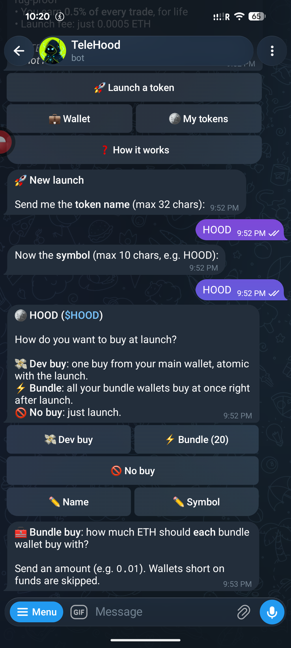 Market making options in the Hood Tech bot